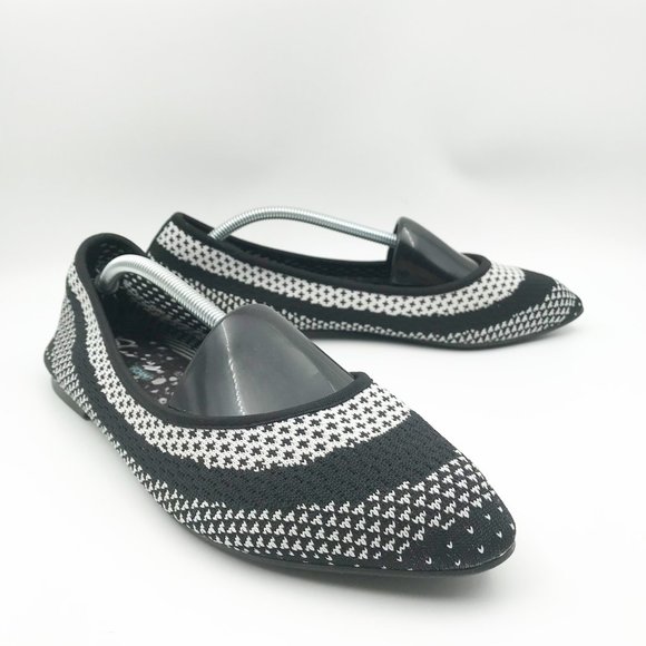 SKECHERS Cleo Hot Dot Black White Stretch Knit Flats Womens 10 - Picture 1 of 8